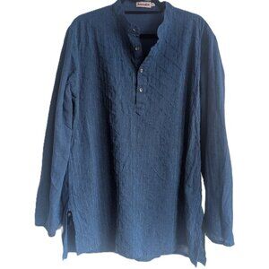 FabIndia Men's Blue 100% cotton long-sleeved shirt. mid-placket style.